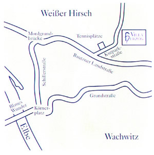 Skizze vom Dresdner Stadtteil Weien Hirsch und dem Hotel Villa Herzog