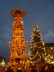 Pyramide und Weihnachtsbaum auf dem Dresdner Striezelmarkt